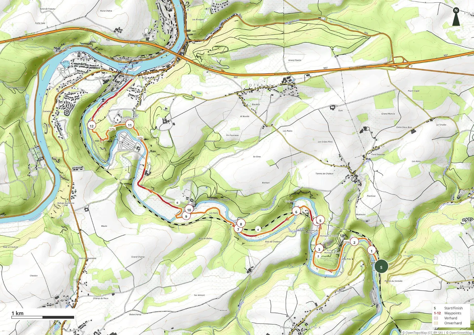 Randonnée en train Anseremme - Gendron - Anseremme - routekaart