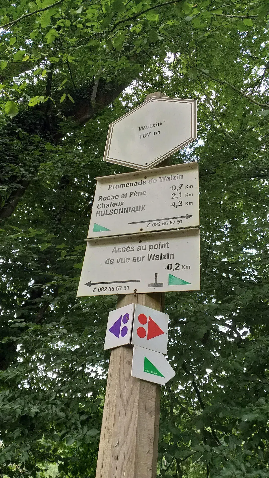 Houten wegwijzerpaal met richtingen naar Walzin en Hulsonniaux