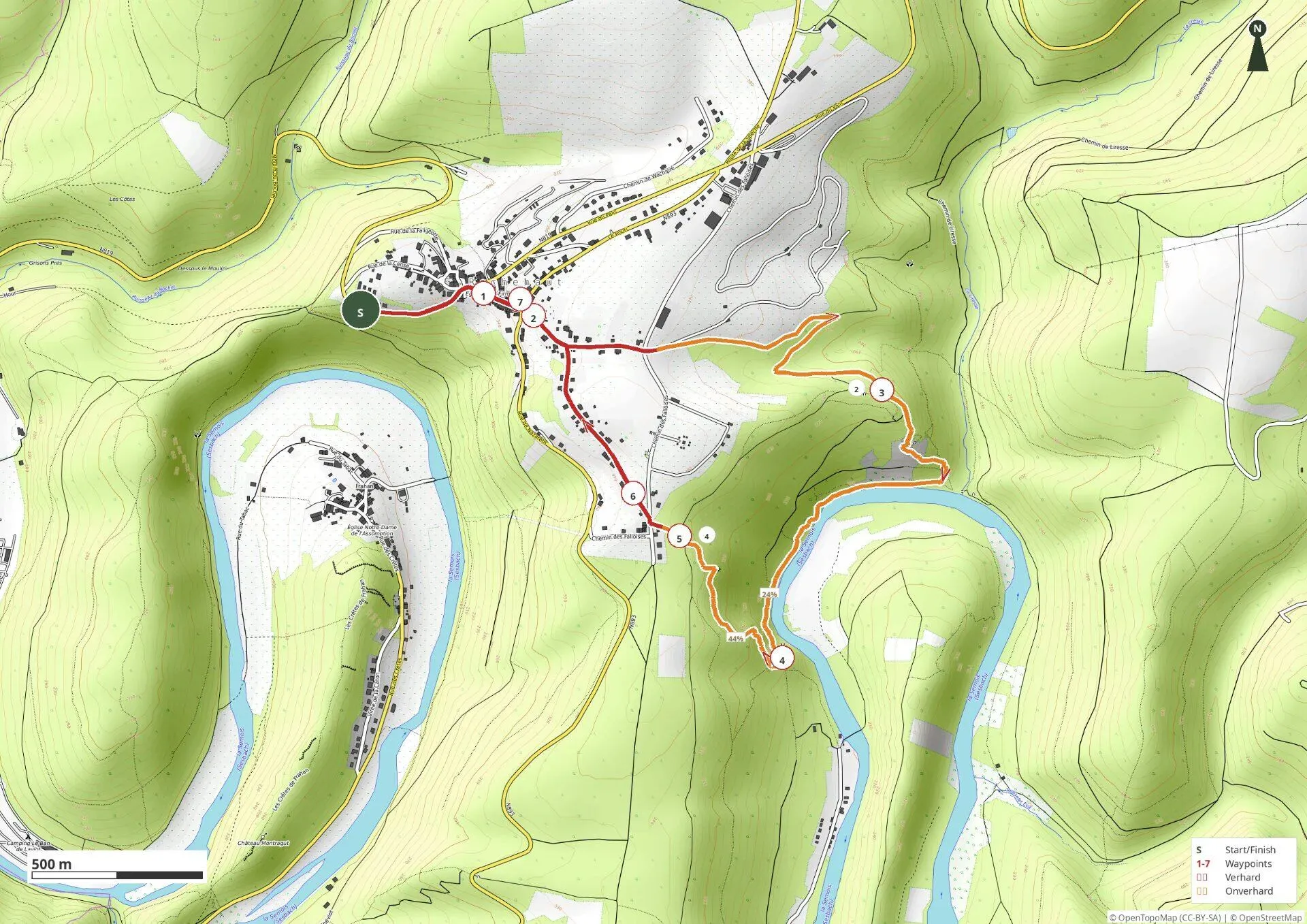 Randonnée des échelles de Rochehaut - routekaart